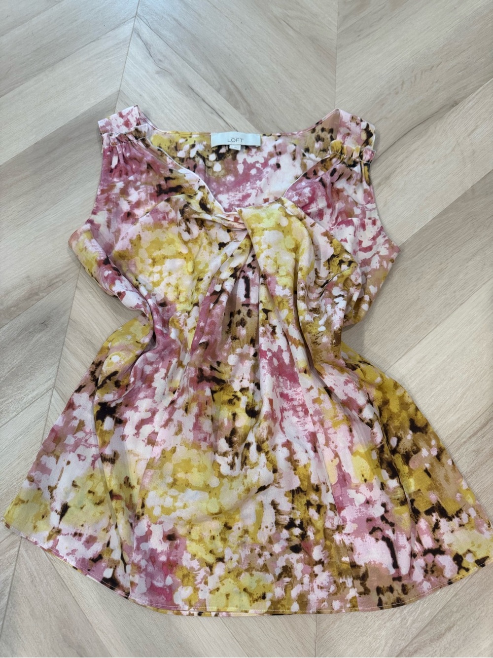 LOFT women’s  Pink, Yellow & Brown Floral Sleeveless top